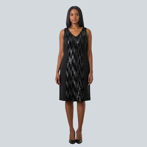 Lane Bryant Women's Black Sequin Front V Neck Sleeveless Sheath Dress Plus Sz 16